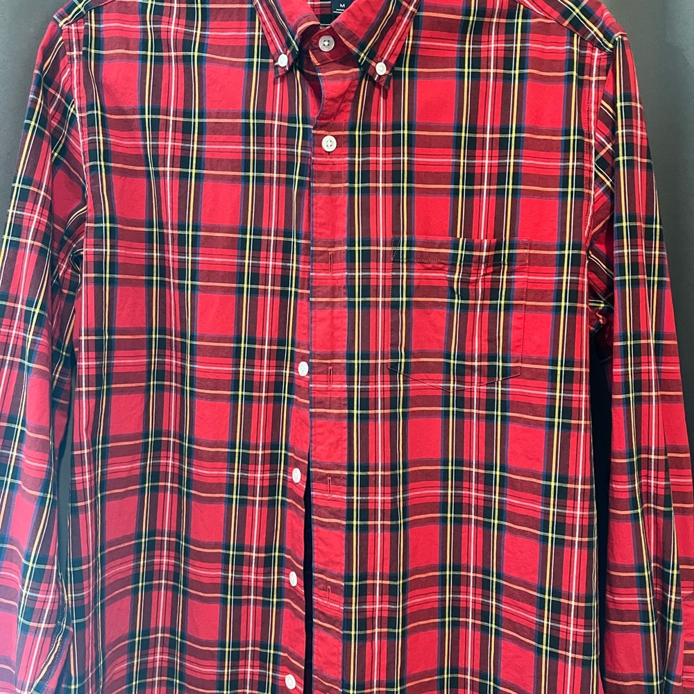 Men’s J.Crew size medium holiday Christmas, button-down dress shirt red plaid - Picture 6 of 6